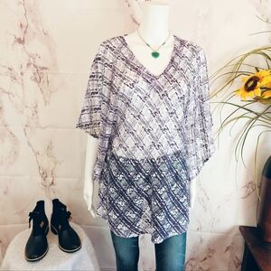 Chico’s Sheer Lace Swim Cover Up Poncho V Neck Beach Layer Top Small